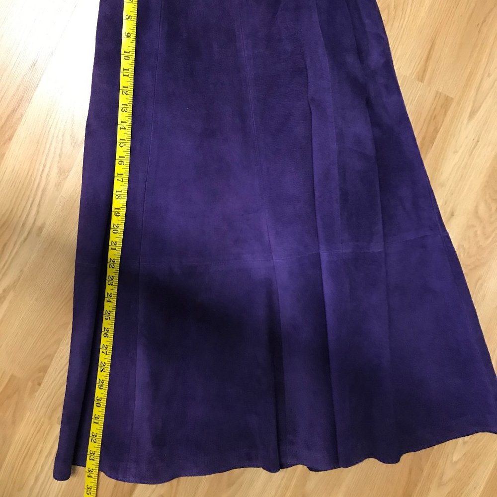 Suede leather maxi skirt, deep purple, size 8